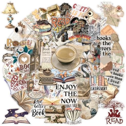 50 PCS Retro Reading Stickers for Scrapbooking Journaling Junk Journal Scrapbook Supplies - Waterproof Transparent PET Aesthetic Decals for Resin Crafts Decorative Art Crafts (Retro-1) by Unknown
