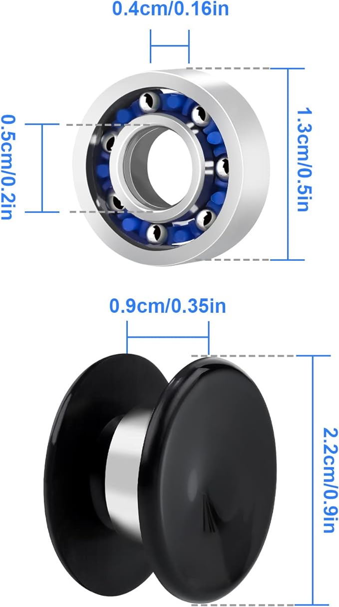 16 Pack Fidget Spinner Bearing and Cap Replacement Set, Chrome Steel Bearing Balls, High Speed 13mmx7mmx4mm Bearings Single Sealed Small Bearings for Fidget Spinner