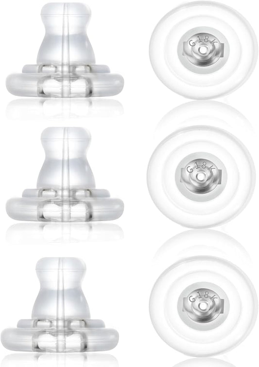 18K Gold Silicone Earring Backs Replacements,Locking Secure Earring Backs for Studs/Droopy Ears,No-Irritate Hypoallergenice Soft Clear