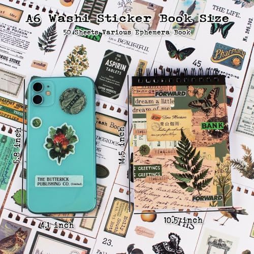 488PCS Vintage Scrapbook Stickers, 50 Sheets Precut Washi Stickers Book for Journaling, Green Ephemera for Junk Journal Supplies, Scrapbooking, Bujo, Collage, Adults Crafts Arts - Image 5