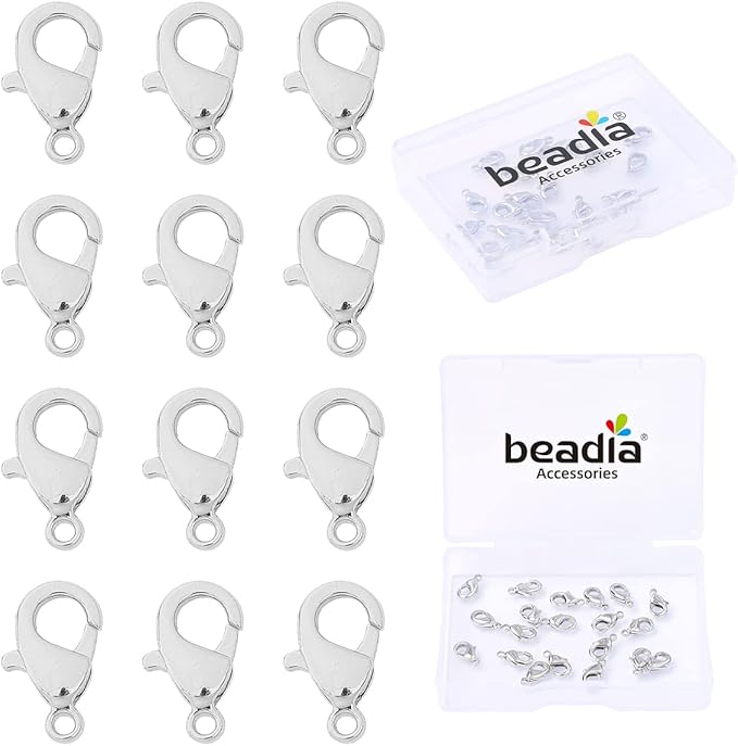 Platinum Plated Lobster Clasps Non Tarnish 10mm 20pcs for Jewelry Making Findings