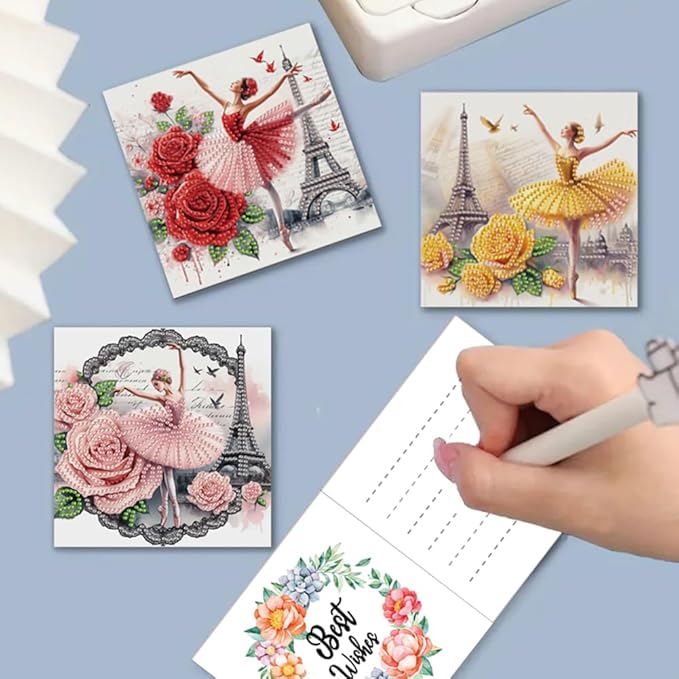 Ceitura 6Pcs DIY Diamond Art Painting Crafts Rhinestone Painting Greeting Card Making Kit Postcard for Holiday Christmas New Year Party Favors (Ballet Girl)