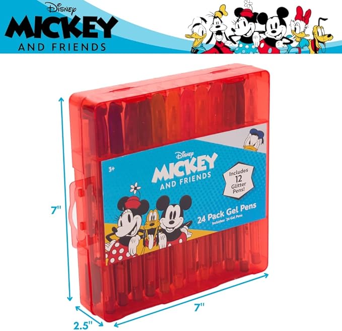 Disney Mickey and Friends Gel Pens Set for Kids, 24 Pack with Glitter Gel Pens, Cute Pens for Boys and Girls – Mickey Mouse, Minnie Mouse, & Donald Duck