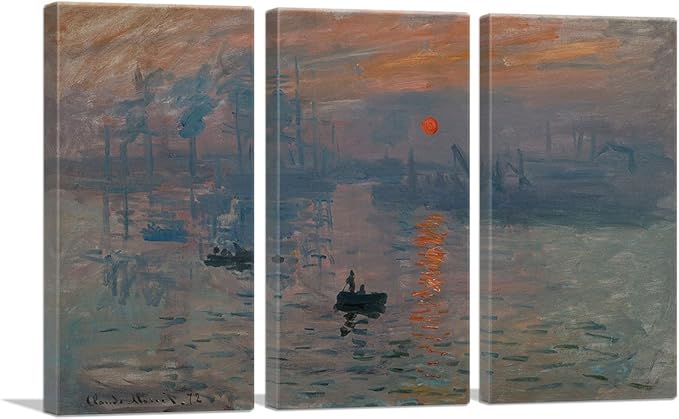 ARTCANVAS Impression Sunrise Canvas Art Print Stretched Framed Painting Picture Poster Giclee Wall Decor by Claude Monet - 90" x 60" (1.50" Deep) (3-Piece)