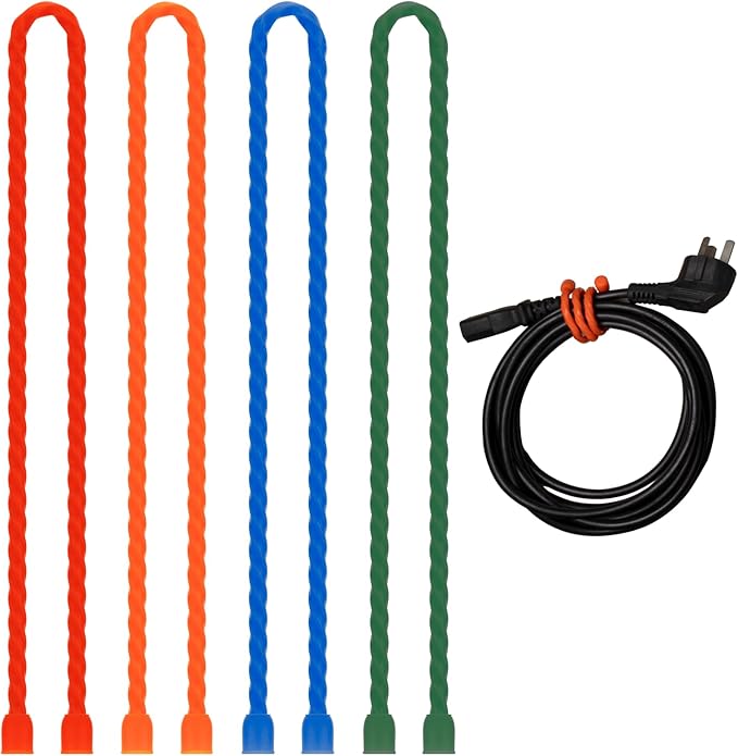 4PCS Silicone Cable Ties 24-Inch Reusable Twist Ties Steel-Core Cord Tie Straps Bendable Organizer All Purpose for Indoor Outdoor Bundling Holding Securing and Wrapping Cables (4 Colors)