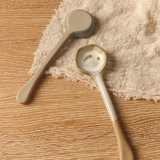 4-Pack - Ceramic Vintage Afternoon Tea, Coffee Whisk, Handmade Spoon, Long-Handle Coffee Scoop, tea scoop for loose tea, Size 5.9 * 1.5in(15 * 4cm)
