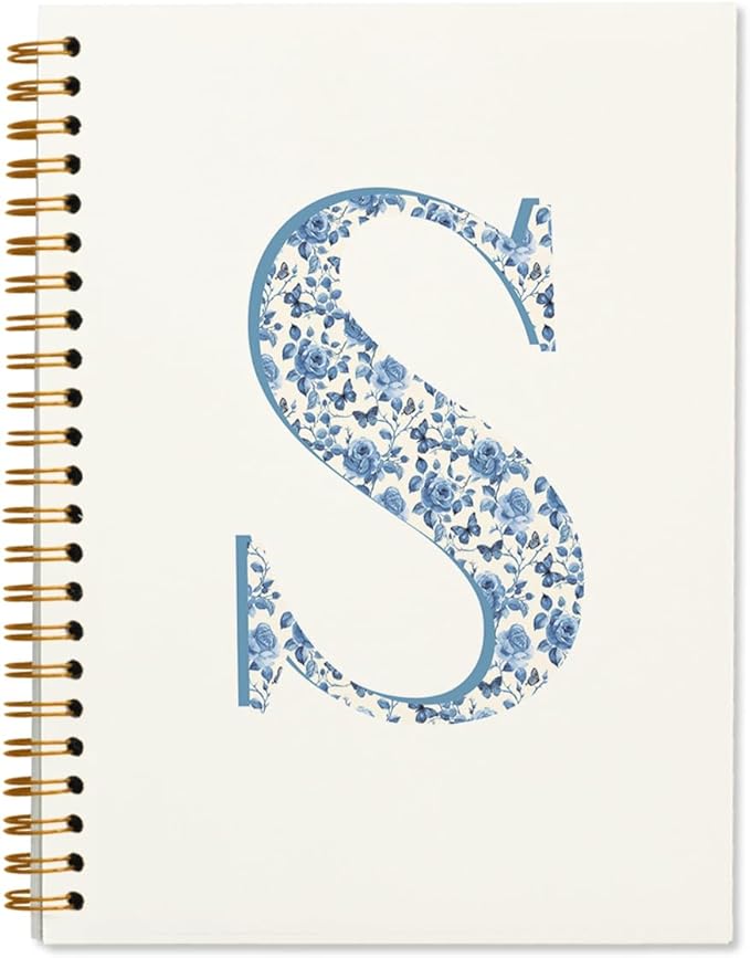 Blue Cute Initial Notebook Journal Diary Libretas Escolares S, Cute Preppy Personalized Notebook Gifts for Women Teen Girls Kids,Preppy Blue Aesthetic School Supplies for Girls 5.5x8.3
