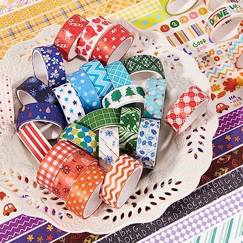 emmoolife 50 Rolls Washi Tape Set, 15mm Wide Rainbow Colored Tape Aesthetic Design Masking Decorative Tape for Scrapbooking Supplies, Bullet Journaling, Junk Journal, Wrapping Planners, DIY Arts Craft - Image 6