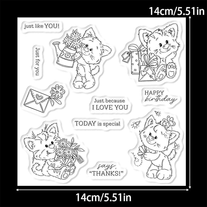 Orange Cat Flower Gift Stamps and Cutting Dies for Card Making DIY Transparent Silicone Clear Stamp and Metal Die Cuts Sets for Scrapbooking Paper Greeting Cards Decor Seals Craft Supplies