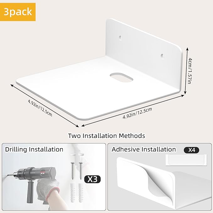 Small White Floating Shelves Set of 3, Metal Hanging Shelves for Bathroom, Living Room, Bedroom, 5 Inch Wall Display Shelves for Knickknacks, Display Ledges - Adhesive Installation