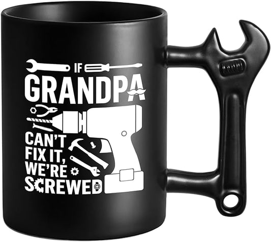 LOZACHE Funny Coffee Mug Gifts for Grandpa, Novelty Ceramic Cup with Wrench Handle, Christmas Fathers' Day Birthday Gift for Grandpa, Cool Gifts for Best Grandfather