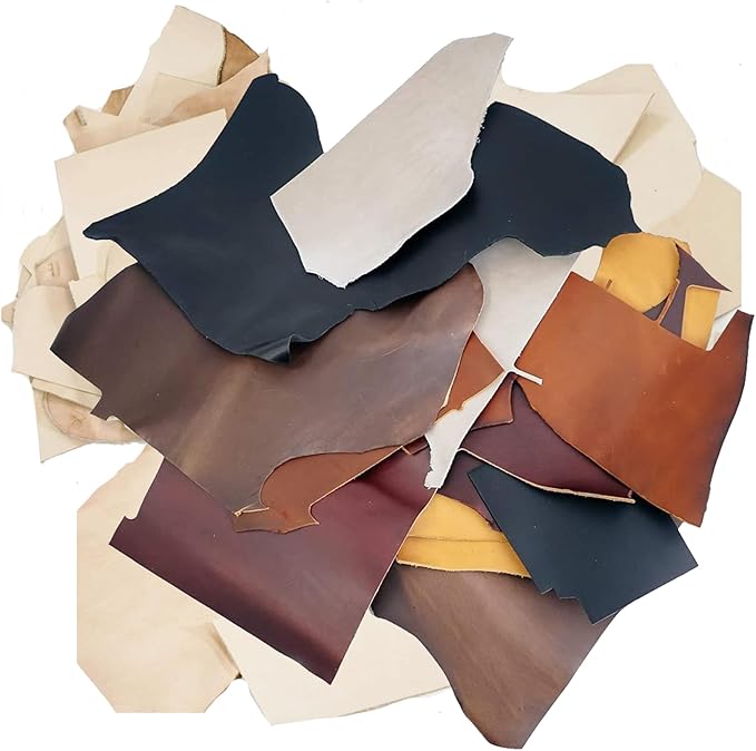 ELW Oil and Vegetable Tanned Mix Color Leather Scrap | 4-6 oz (1.6-2.4 mm) Medium Weight | Size: 75 LB Weight | Genuine Cowhide Full Grain Leather Remnants for Crafting | Color: Mixed Earth Tone