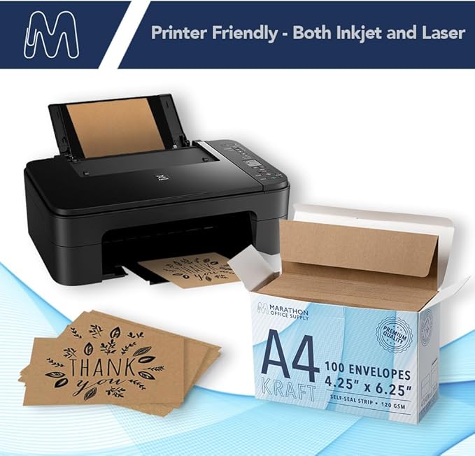 MOS A4 Kraft Envelopes 4.25 x 6.25 Inch 100 Pack — Brown Self-Seal Heavyweight Invitation Envelopes for Greeting Cards, Card Making, RSVP, Wedding Invitations, Business Mailings