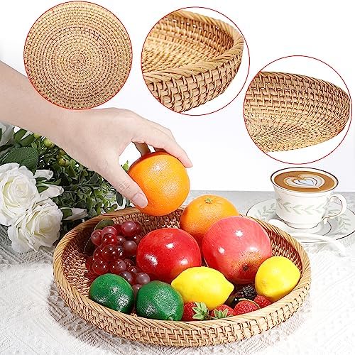 Hipiwe Rattan Key Basket Bowl for Entryway Table, 11.8" Large Wicker Tray - Image 4