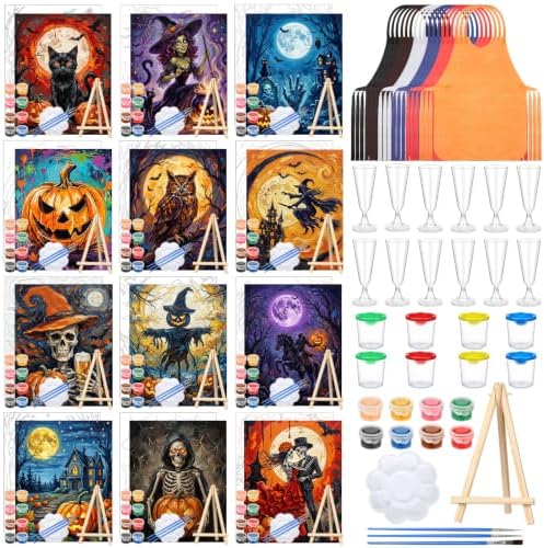 Sherr 96 Pcs 12 Set Pre Drawn Canvas Painting Kits, Halloween Style by Sherr