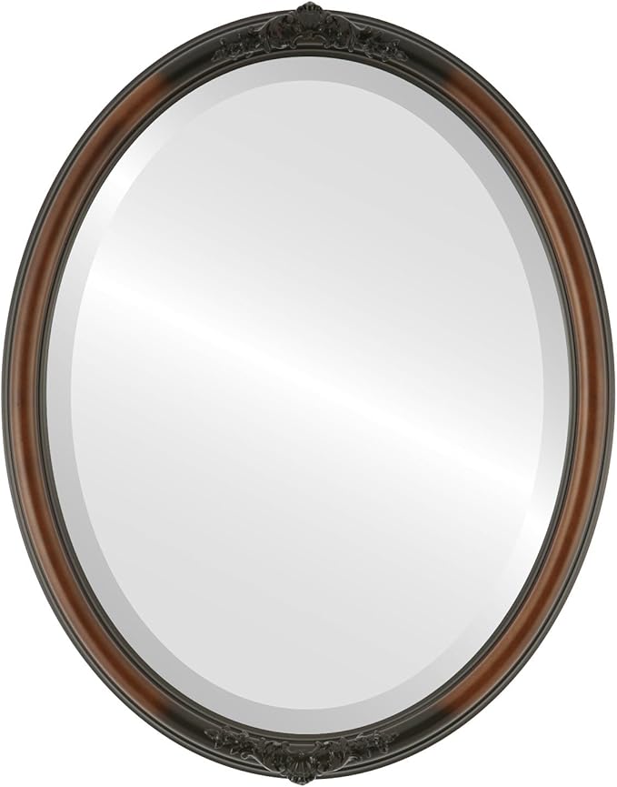 OVALCREST Oval Beveled Wall Mirror for Home Decor - Contessa Style - Walnut - 26" x 20"