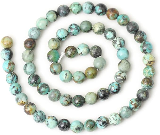 60PCS 6mm Natural African Turquoise Stone Gemstone Round Loose Beads for Jewelry Making DIY Bracelet Necklace Materials 1 Strand 15"