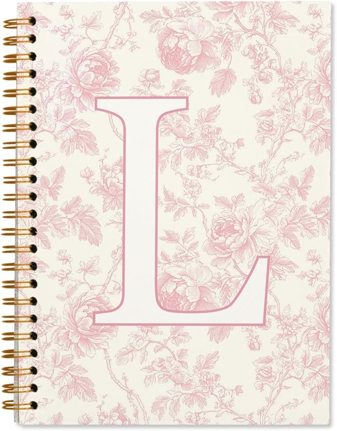 Pink Initial Notebook Journal Embroidered L, Teacher Journal,Aesthetic Notebook, Monogrammed Personalized Stationery Gifts for Women,Preppy School Supplies for Girls 5.5x8.3