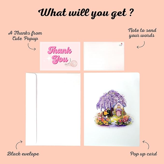 CUTE POPUP - Romantic Couple with Flowering Wisteria Design 3D popup card for Birthday, Valentine, Wedding, Anniversary Handmade gift for Girlfriend, Wife or Couple