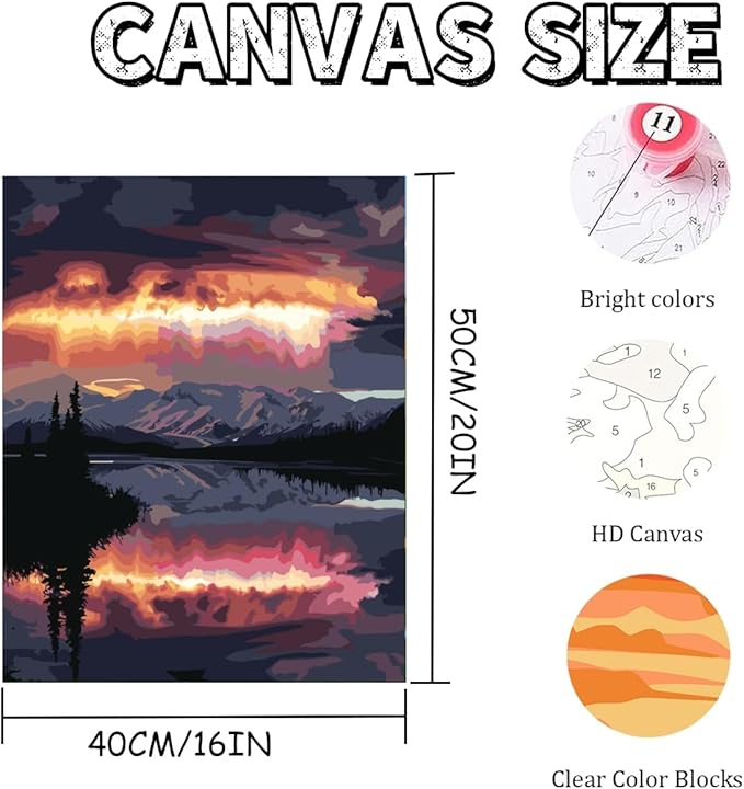 Mosaflare Paint by Numbers for Adults Beginner, Mountain Landscape Adult Paint by Number Kits on Canvas, DIY Acrylic Oil Easy Painting by Numbers for Home Wall Decor 16X20 inch (Without Frame)