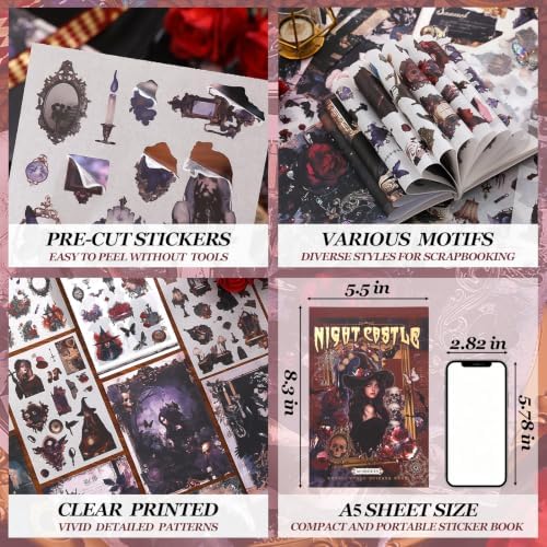 500PCS Stickers Book for Journaling Supplies,Dark Gothic Scrapbook Paper - Image 5