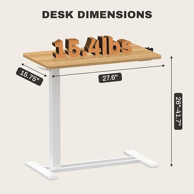 FLEXISPOT Mobile Standing Desk with Wheels Pneumatic Laptop Table Rolling Computer Cart Movable Height Adjustable Small Sit Stand Desk Computer Workstations Home Use(27.6" W x 15.7" D, Maple)