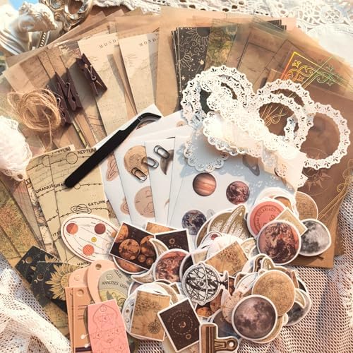 Flartmo 313 Pcs Complete Scrapbook Supplies Kit, Celestial Universe Planets Space Scrapbook Paper & Stickers, Junk Journal Scrapbooking Supplies Kit for Journaling, Embellishments, Card - Image 5