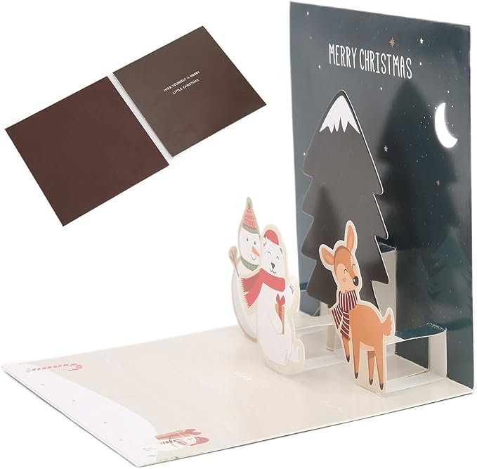 3D Greeting Cards,Christmas Party Card Sets,Greeting Three Dimensional Christmas Special Decorative Paper with Envelope Sticker (Style D)