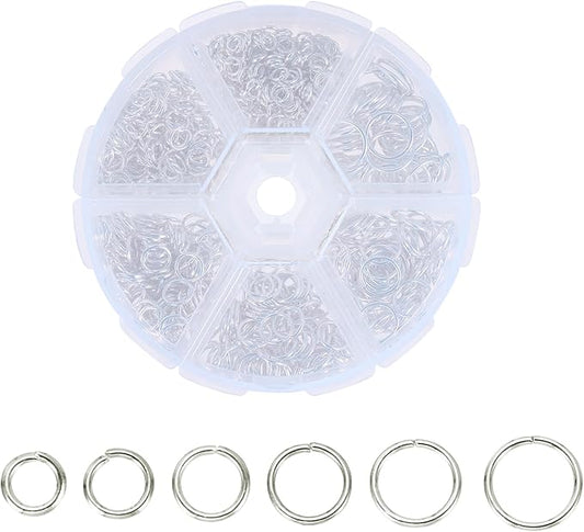 MECCANIXITY Jump Rings for Jewelry Making, 6 Sizes Alloy Open Jump Rings for Keychains Earings DIY Craft(White, 880Pcs)