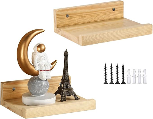 Z metnal Small Decor Shelves, Mini Floating Wooden Display Wall Shelf for Smart Speaker WiFi Collectables, Sauna Shelves, Wood, Wall Mounted, 8 x 5.5 inch, 2 Pack