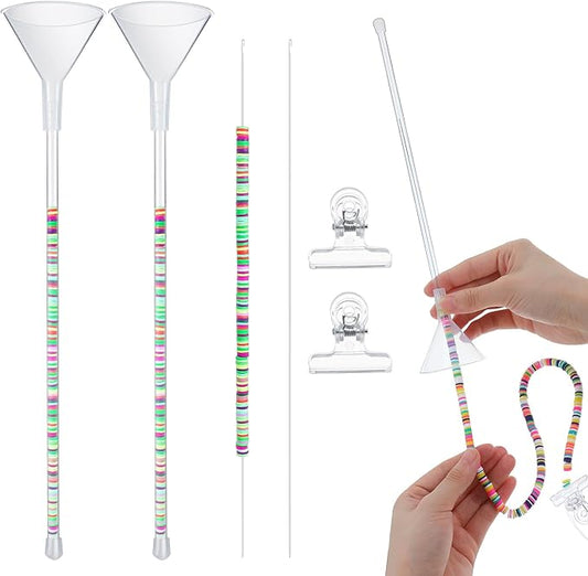 Quilax 6Pcs Beading Tools Kit, Beading Needles, Funnel, and Clips for 0.2" Clay Beads Jewelry Making, Bracelets, Necklaces (Not Include Clay Beads)