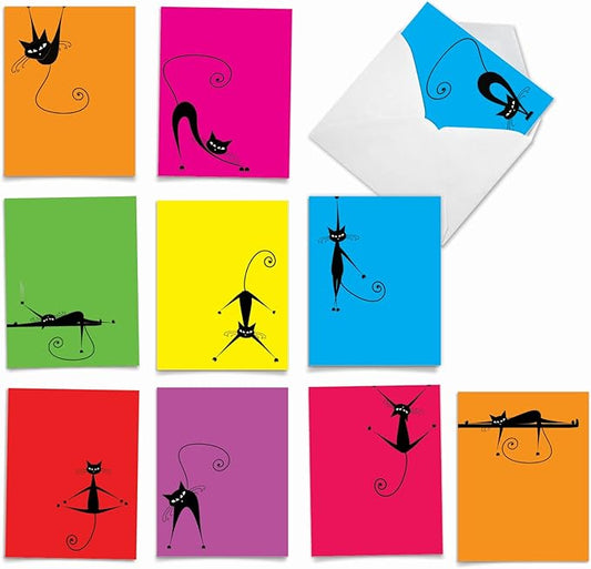 The Best Card Company - 10 All Occasion Blank Cat Cards (4 x 5.12 Inch) - Cute Assorted Bulk Card Set - YoCats M3962