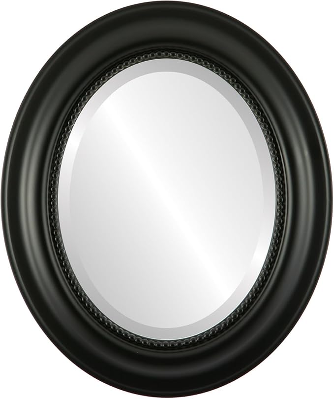 OVALCREST Oval Beveled Wall Mirror for Home Decor - Heritage Style - Matte Black - 21x25 Outside Dimensions
