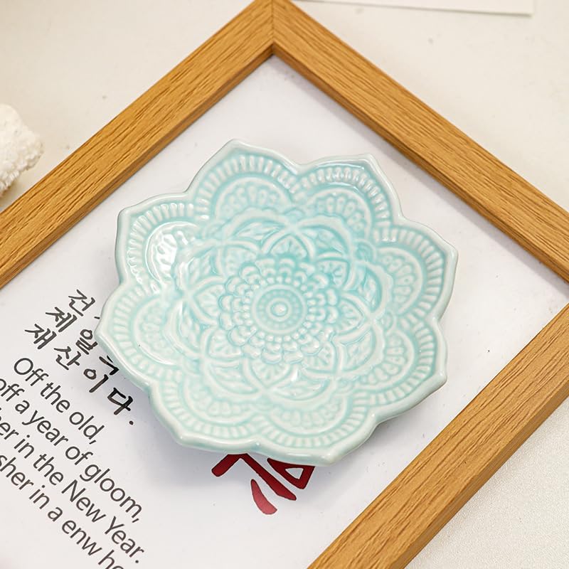 4" Datura Flower Ceramic Jewelry Dish, Ring Tray for Women(Azure) - Image 3