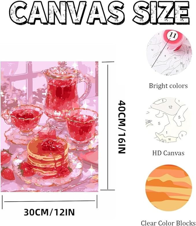 Mosaflare Paint by Numbers for Adults Beginner, Pink Cake Tea Adult Paint by Number Kits on Canvas, DIY Acrylic Oil Easy Painting by Numbers for Home Wall Decor 12X16 inch (Without Frame)