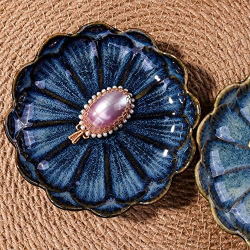 Ceramic Jewelry Tray Set of 2, 4.5'' Reactive Glaze Flower Trinket Dishes - Image 7