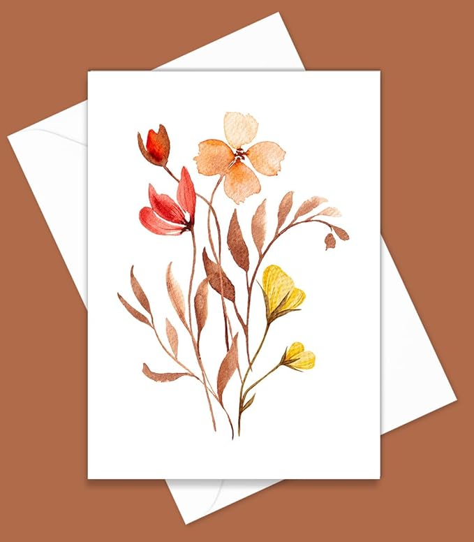 Summer Wildflower Greeting Cards, Set of 10, All Occasion 5 x 7 inch Note Cards with Envelopes, Blank Inside, Colorful Watercolor Floral Bouquet Designs