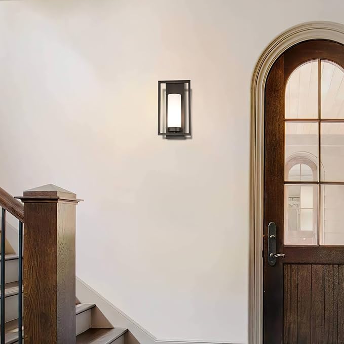 XiNBEi Lighting Sconces Wall Lighting, Modern Dark Bronze Wall Sconce with Glass Shade Indoor Bathroom Vanity Sconce Wall Light Fixture for Hallway Bedroom Corridor XB-W1143-GDB