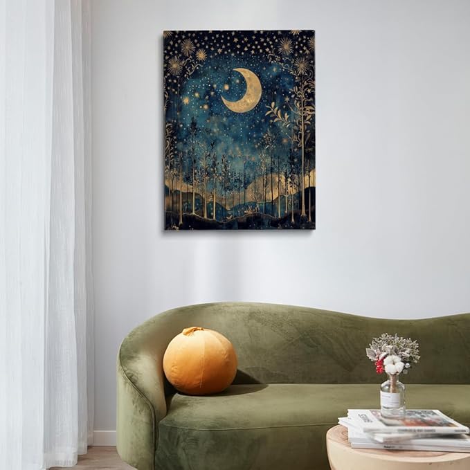 William Morris Moon & Stars Wall Art,William Morris Exhibition Print,William Morris Poster,Vintage Wall Art,Textiles Art,Vintage Poster for Home Office Bedroom Living Room 16x24in Unframed poster