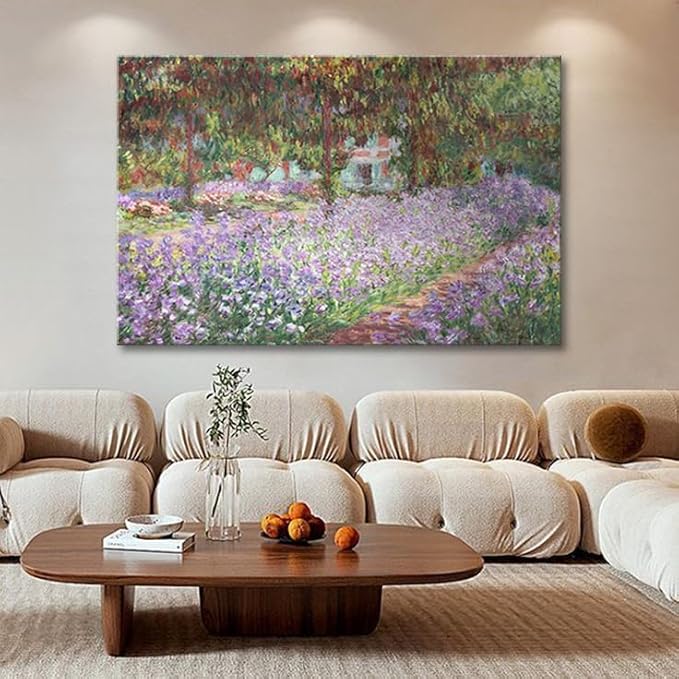 Irises in Monet's Garden, 1900 by Claude Monet Canvas Wall Art Decor Framed Famous Painting Print for Bathroom Bedroom Wall Decoration 32"x48"