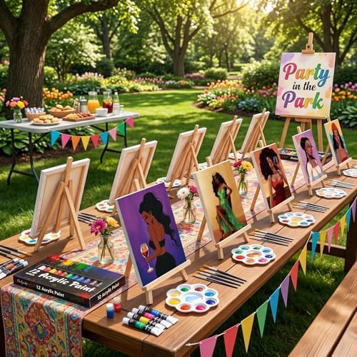 Ctosree 72 Pcs Fashion Women Paint and Sip Kit for Adults 8'' x 10'' Pre Drawn Canvas for Painting DIY Pre Printed Canvas for Party Favor Acrylic Painting Kit Wood Easel Brushes Date Night Bulk - Image 5