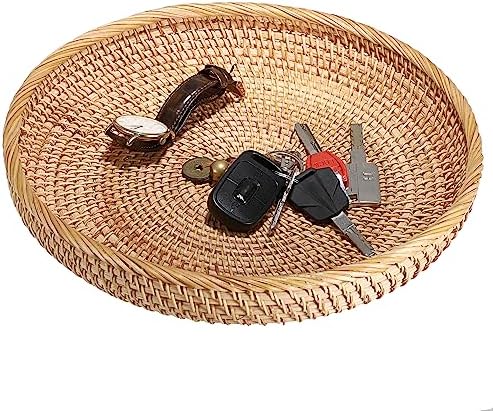 Hipiwe Rattan Key Basket Bowl for Entryway Table, 11.8" Large Wicker Tray by Hipiwe