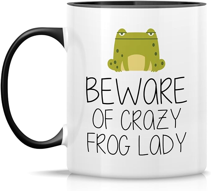 Retreez Funny Mug - Beware of Crazy Frog Lady 11 Oz Ceramic Coffee Mugs - Funny, Sarcasm, Sarcastic, Motivational, Inspirational birthday gifts - White Mug with Black Handle and Inner