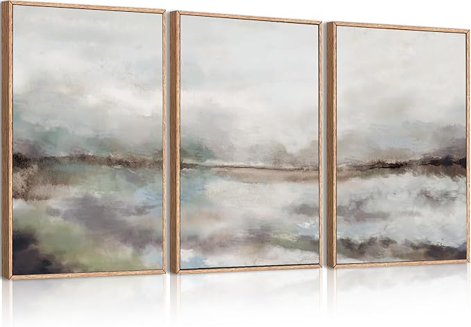 Large Abstract Neutral Wall Art Framed Modern Grey Artwork for Living Room Bedroom Bathroom Decor 16x24 Inch Set of 3
