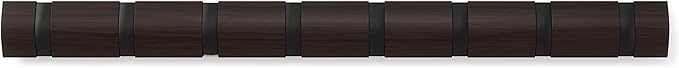 Umbra Flip Wall-Mounted Coat Rack with 8 Hooks – Modern, Space-Saving Storage for Hats, Jackets, Bags, Entryway, Mudroom, Closet, Bathroom, Bedroom – Black/Walnut