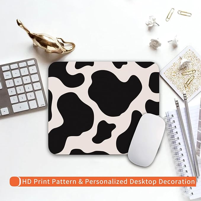 Square Mouse Pad Black Cow Print,Personalized Premium-Textured Custom Mouse Mat Design,Washable Mousepad Cloth,Non-Slip Rubber Base Computer Mouse Pads for Wireless Mouse