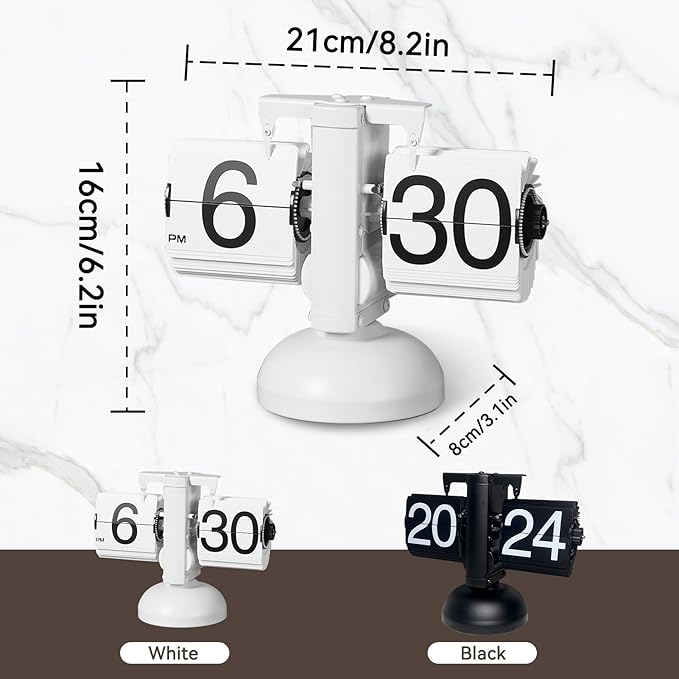 Retro Flip Clock, Vintage Design Flip Desk Clock Table Battery Powered Digital Down wіth Internal Gear Operated (White)