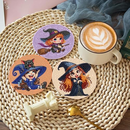 askkqtx 8 Pcs Halloween Diamond Art Coasters Kits with Holder 4X4 Inch - Image 2