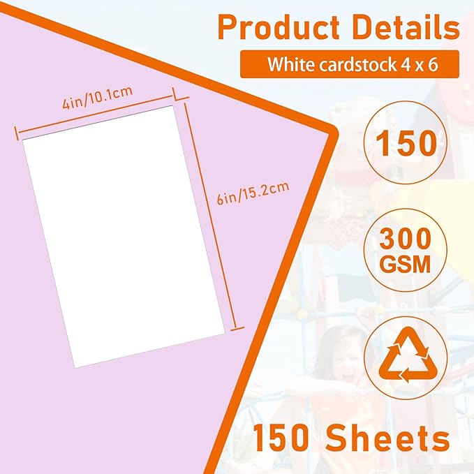 150 Sheets White Cardstock 4 x 6 Scrapbooking Paper, 300gsm/110lb Heavyweight Flat Card Stock Printer Paper for DIY Card Making, Invitations, Greeting Cards, Birthday, Business Cards