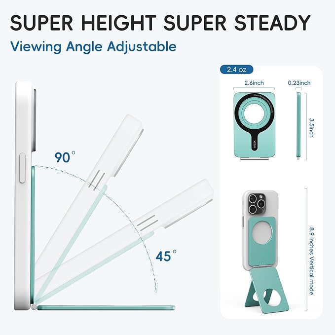Cell Phone Stand,Adjustable Height and Angle Foldable Phone Holder for Desk, Aluminum Cell Phone Holder,Strong Magnetic Phone Stand Compatible with iPhone 16/15/14/13/12 Series (Ocean Blue)